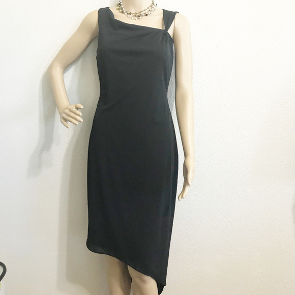 David Meister Black Asymmetrical Dress - Picture 1 of 8